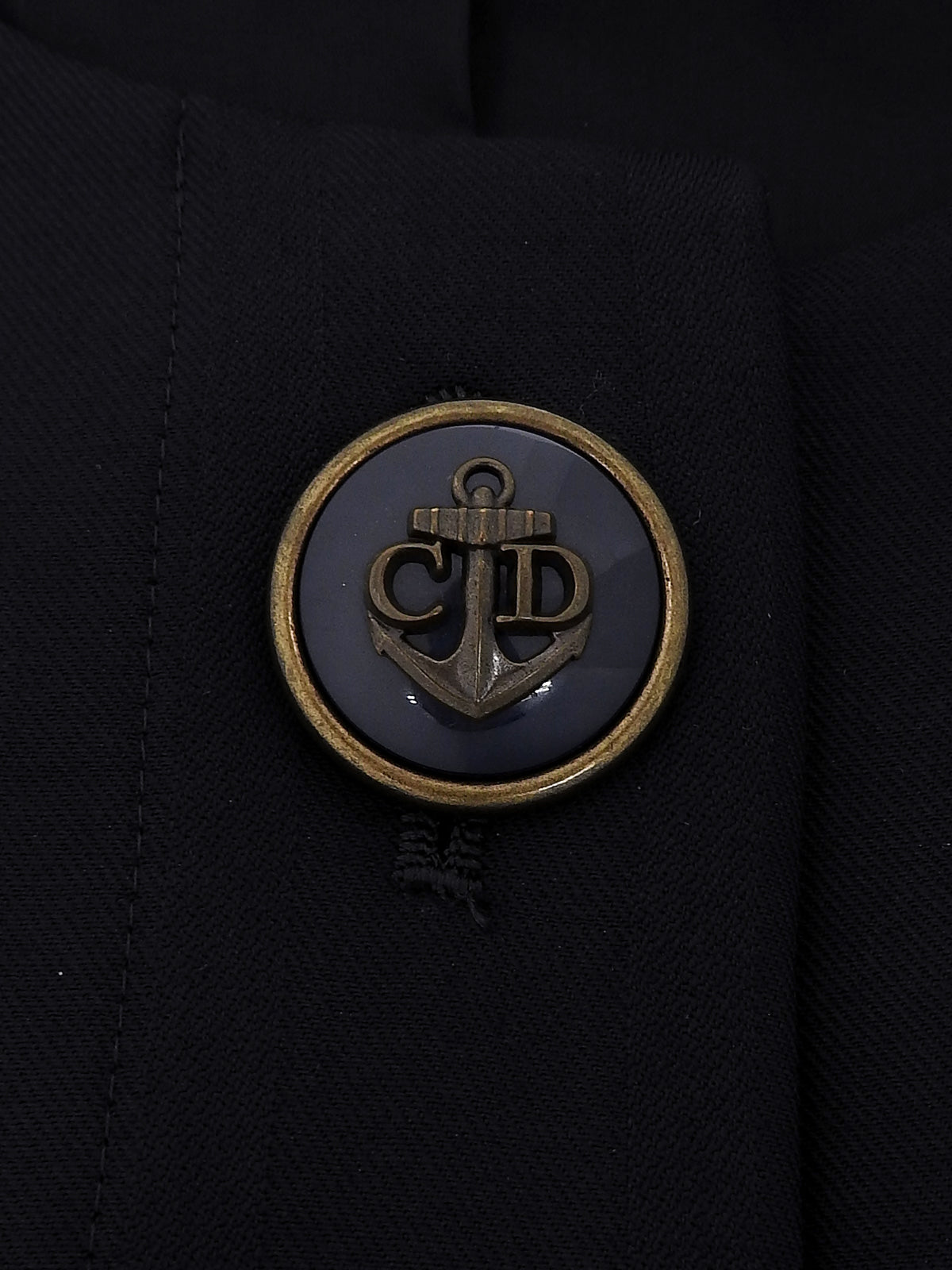 Navy Striped Pattern Design Logo Button Collarless Jacket