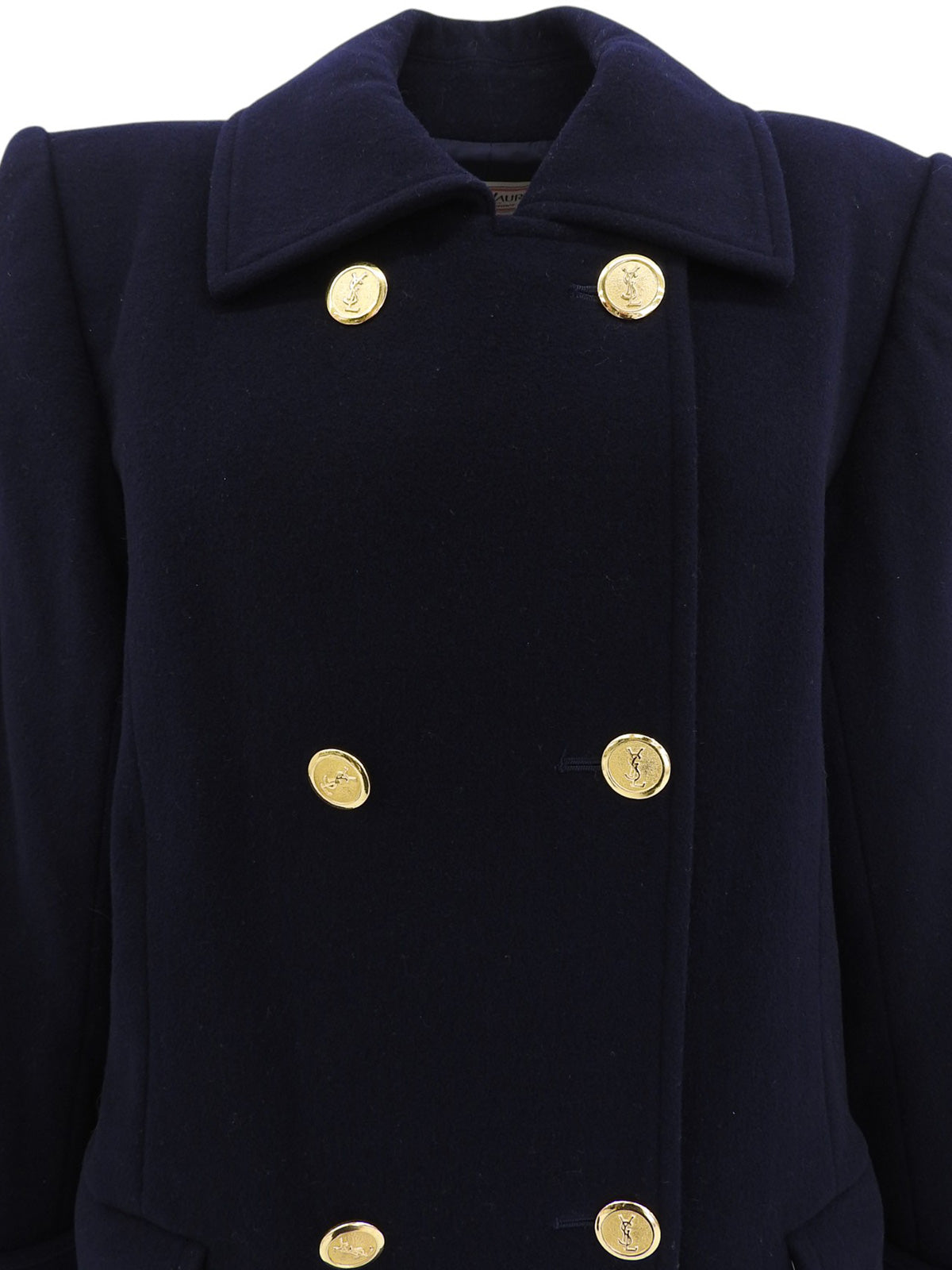ロゴボタンウールコート　ネイビー
