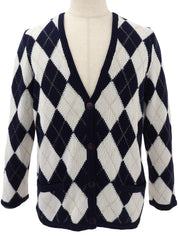 Argyle Pattern Cardigan in White/Navy