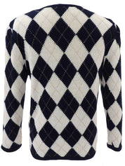 Argyle Pattern Cardigan in White/Navy