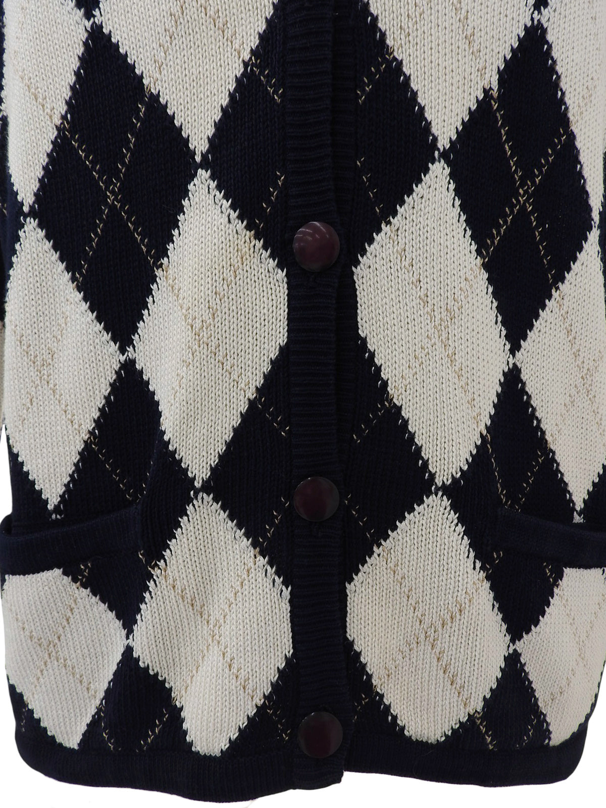 Argyle Pattern Cardigan in White/Navy