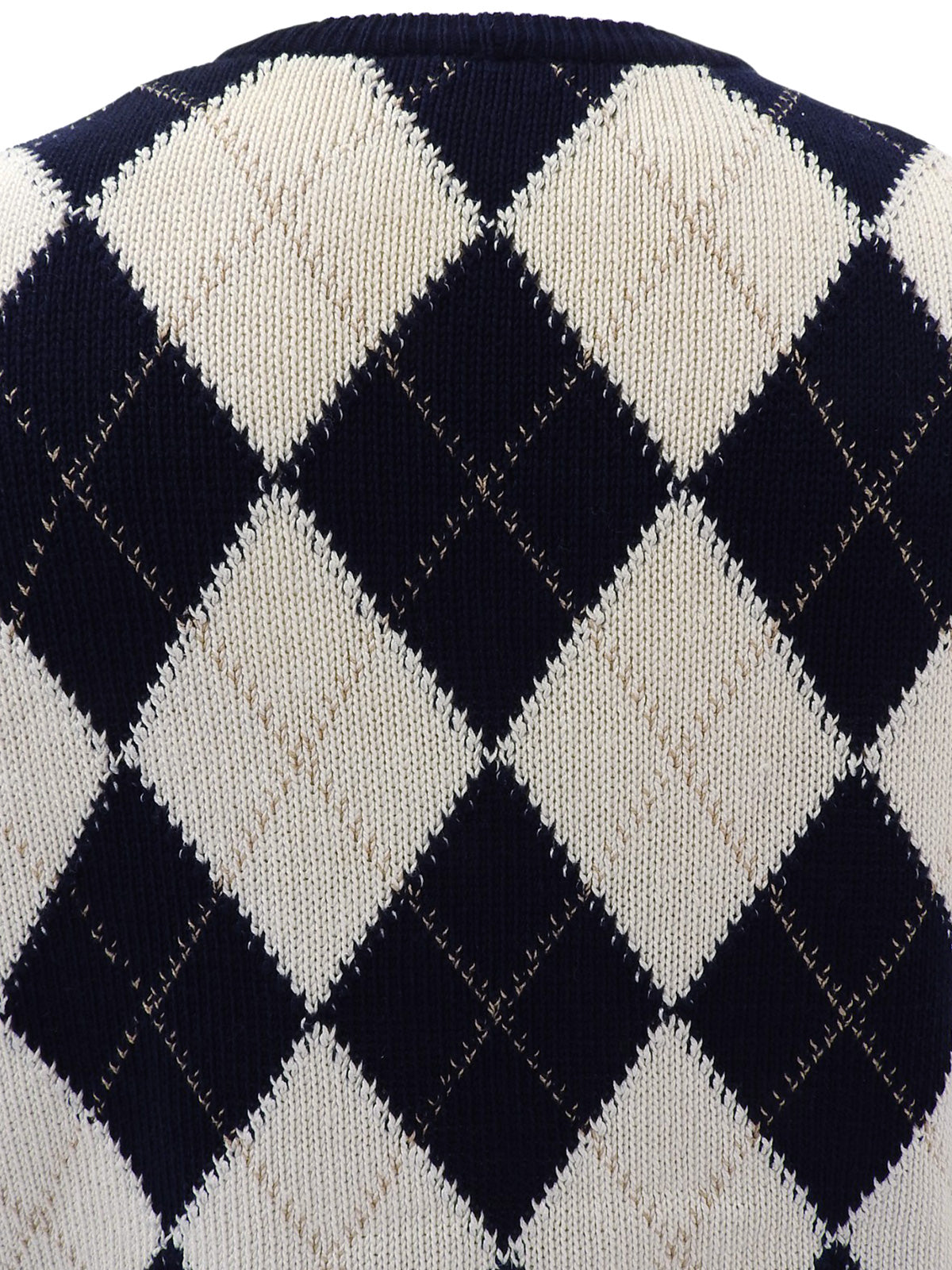 Argyle Pattern Cardigan in White/Navy