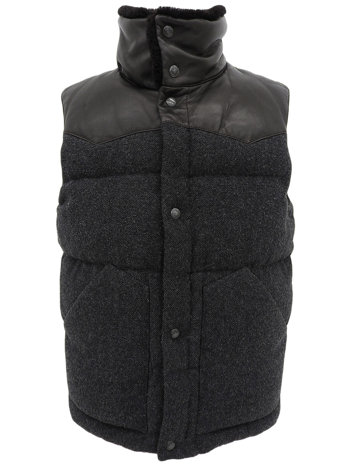 ツイードナイロンコンビダウンベスト　グレー/ダークブラウン