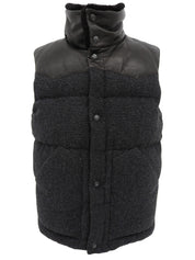 ツイードナイロンコンビダウンベスト　グレー/ダークブラウン