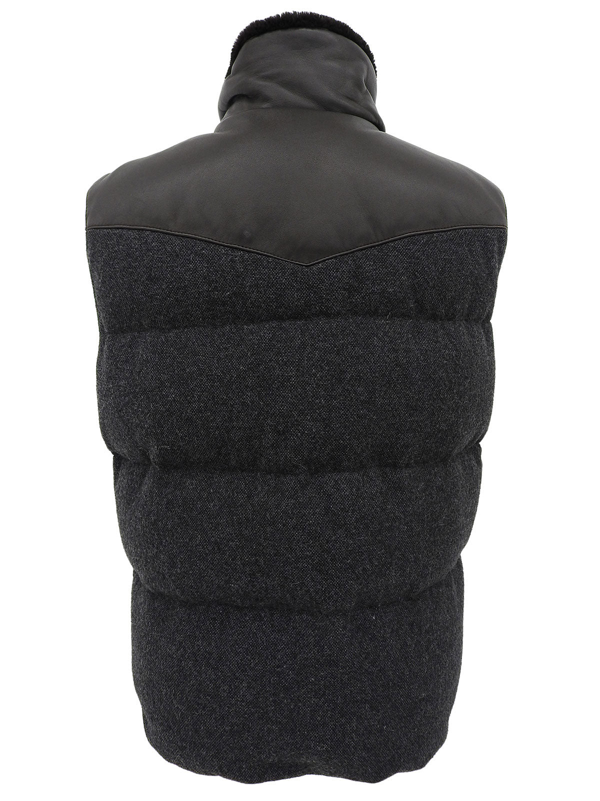 Tweed nylon combination down vest in gray/dark brown