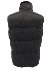 Tweed nylon combination down vest in gray/dark brown