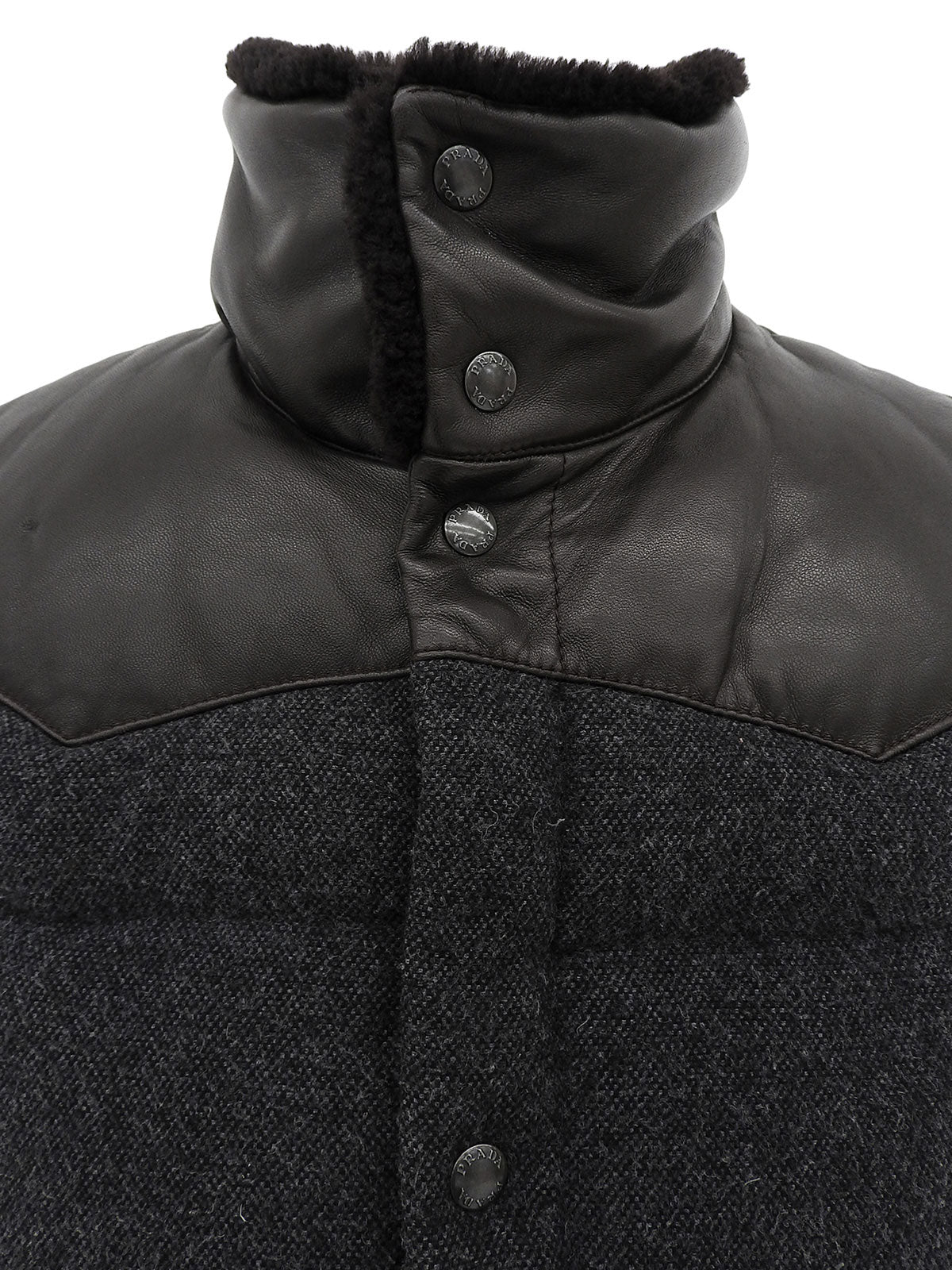 ツイードナイロンコンビダウンベスト グレー/ダークブラウン