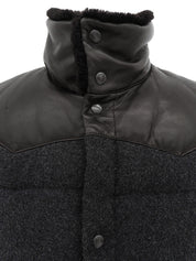 ツイードナイロンコンビダウンベスト グレー/ダークブラウン