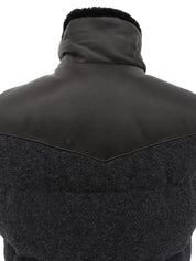 ツイードナイロンコンビダウンベスト グレー/ダークブラウン