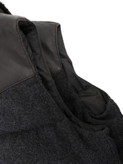 Tweed nylon combination down vest in gray/dark brown