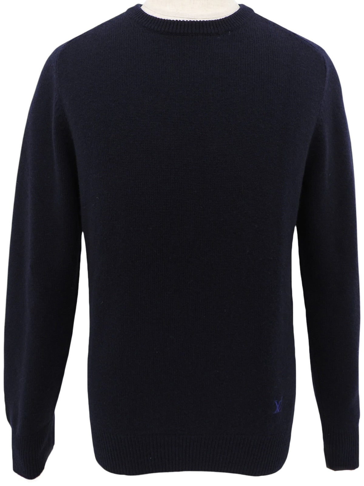 Navy cashmere knit sweater with embroidered logo