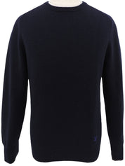 Navy cashmere knit sweater with embroidered logo