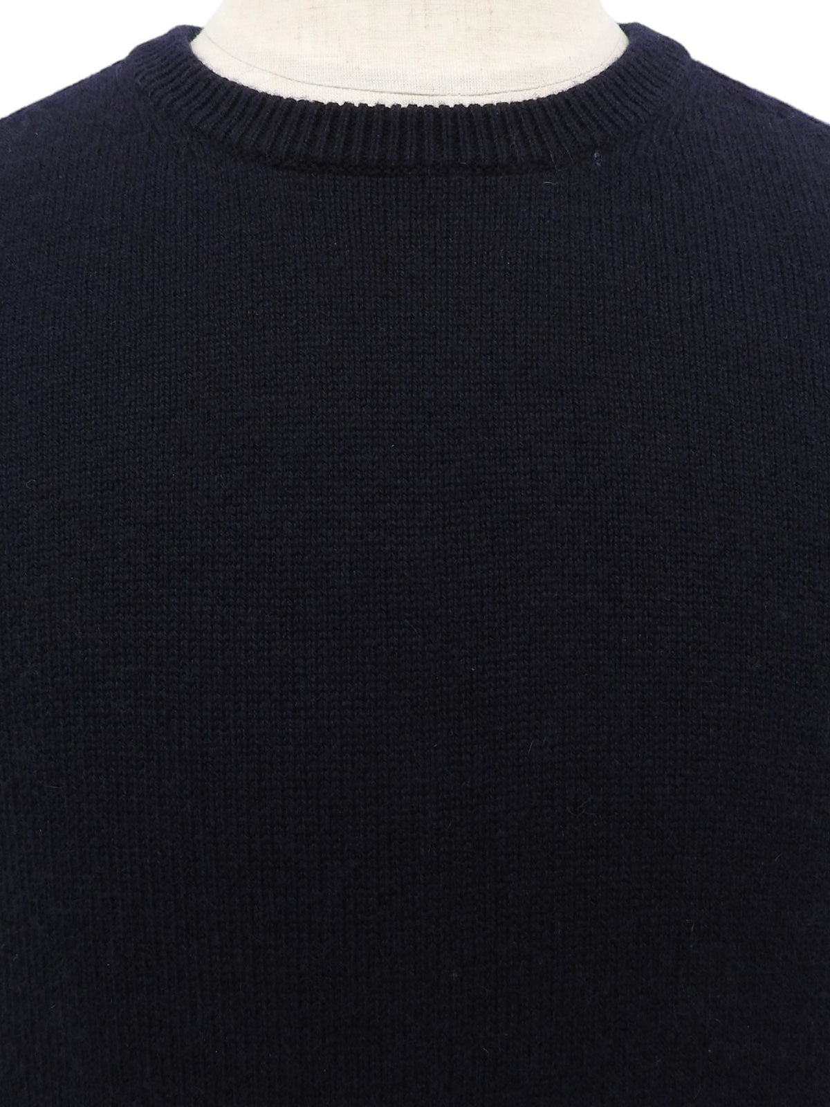 Navy cashmere knit sweater with embroidered logo
