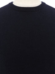 Navy cashmere knit sweater with embroidered logo