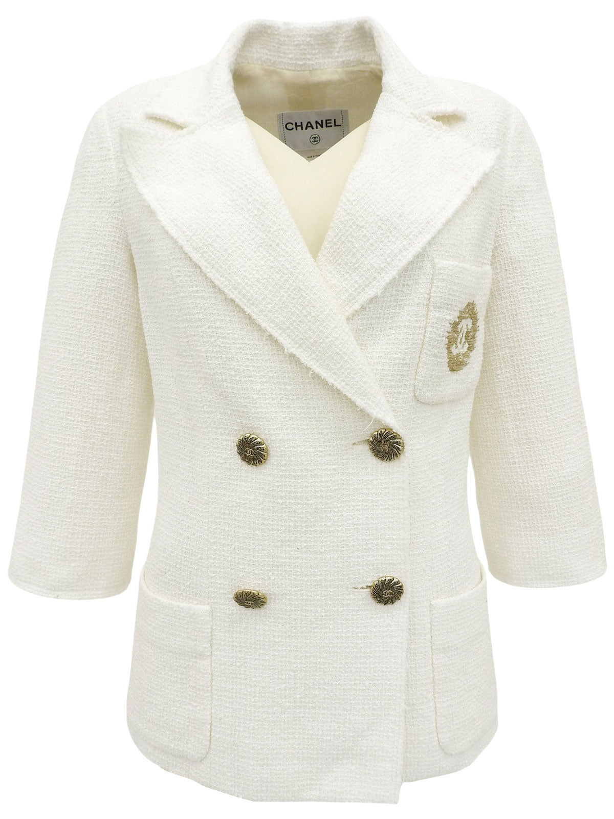 ロゴ刺繍CCマークボタン七分袖ジャケット ホワイト