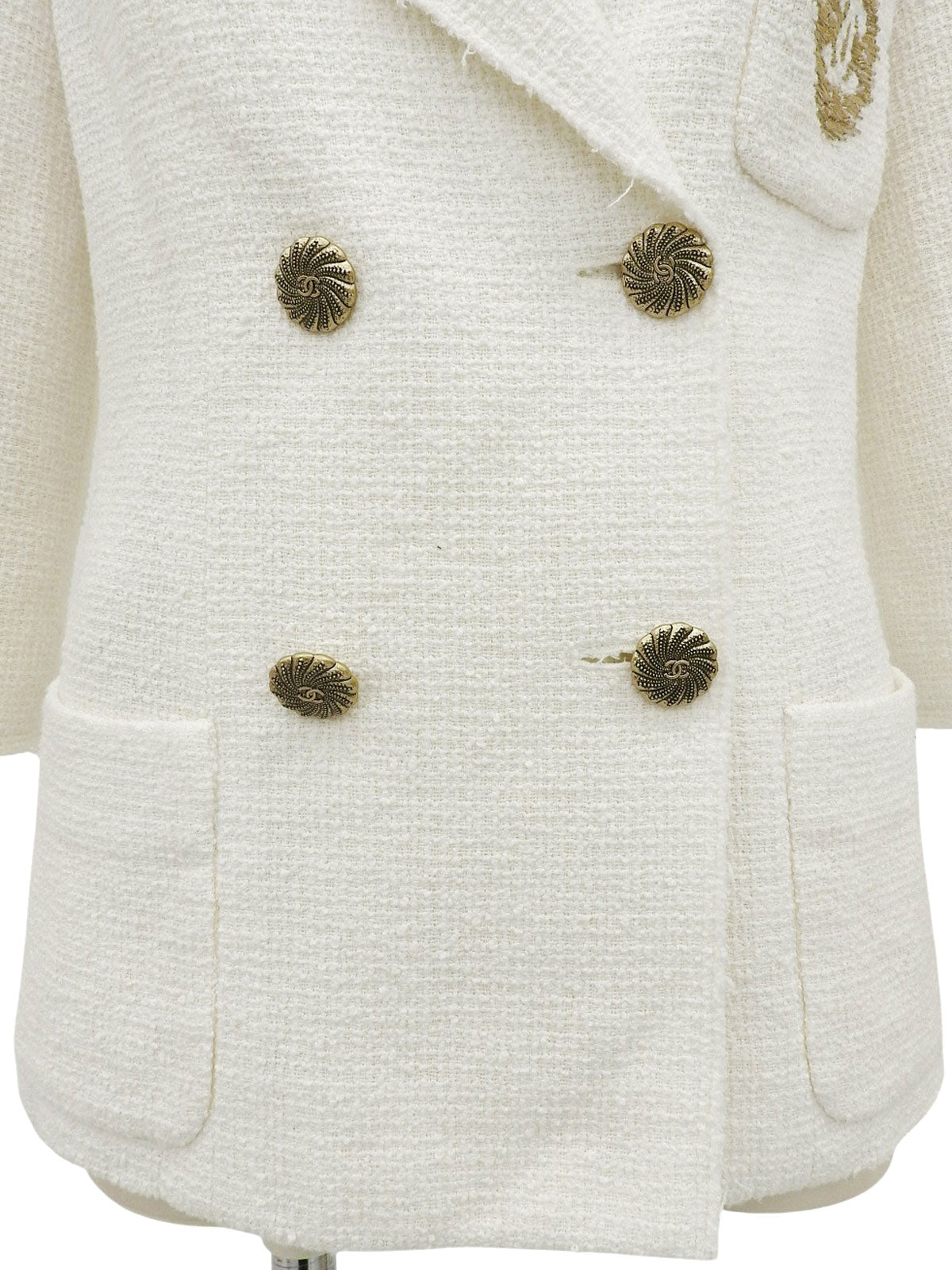 ロゴ刺繍CCマークボタンクォータースリーブジャケット ホワイト