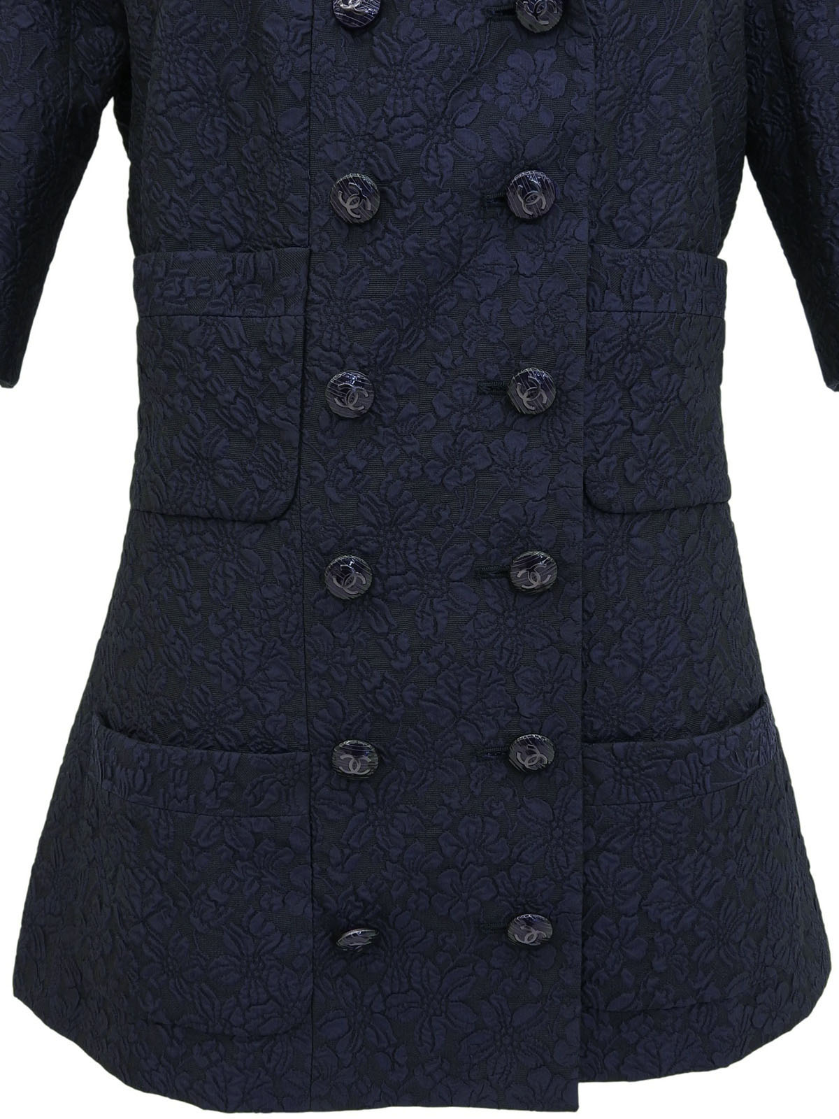 Camellia Pattern CC Mark Button Half Sleeve Jacket Navy