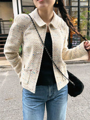 2003年製 ツイードCCマークボタンジャケット アイボリー/マルチ