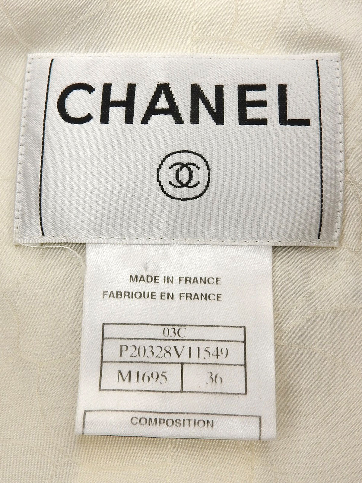 2003年製 ツイードCCマークボタンジャケット アイボリー/マルチ