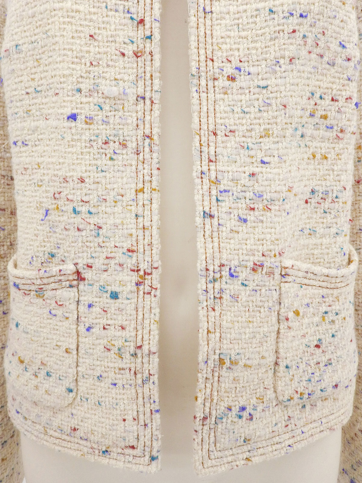 2003年製 ツイードCCマークボタンジャケット アイボリー/マルチ