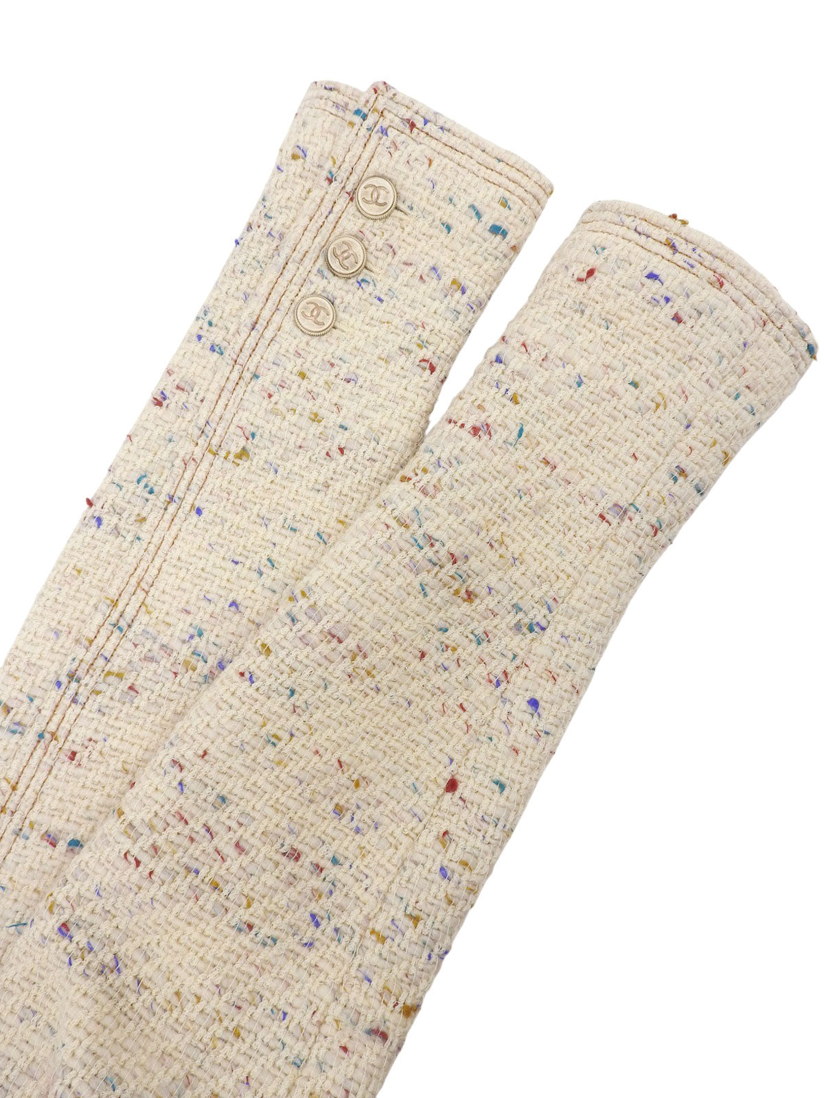 2003年製 ツイードCCマークボタンジャケット アイボリー/マルチ