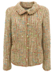 2004年製 ツイードリボンCCマークボタンジャケット　ベージュ/マルチ