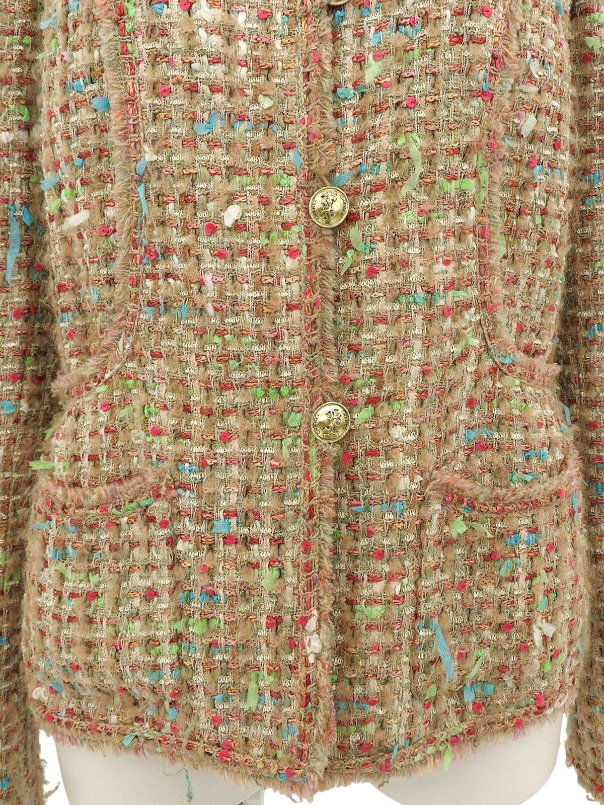 2004年製 ツイードリボンCCマークボタンジャケット　ベージュ/マルチ