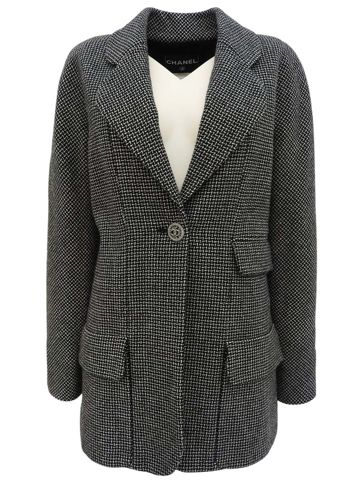 ツイードCCマークボタンジャケット ブラック/ホワイト