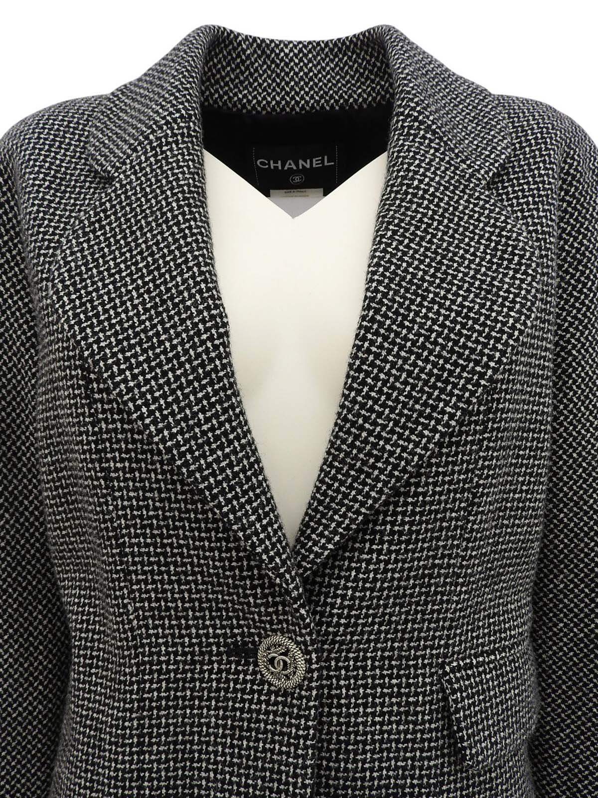 ツイードCCマークボタンジャケット ブラック/ホワイト