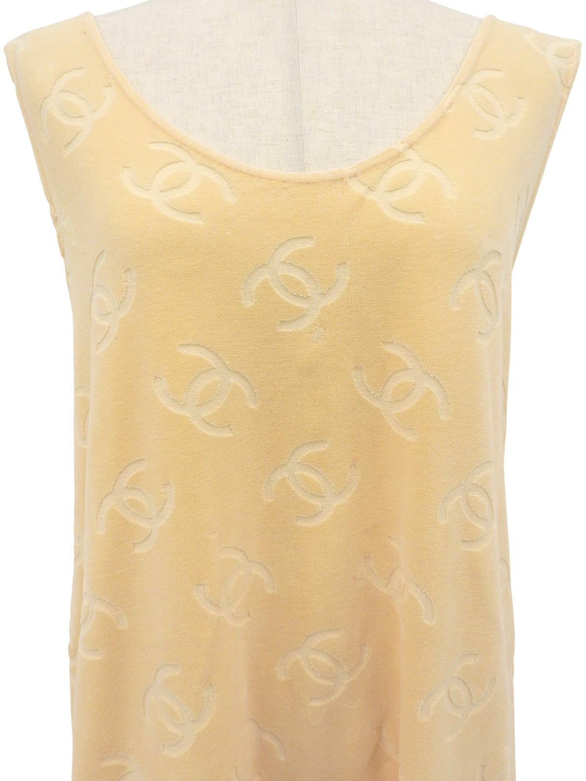 1996年製 ベルベットCCマークノースリーブワンピース クリームイエロー