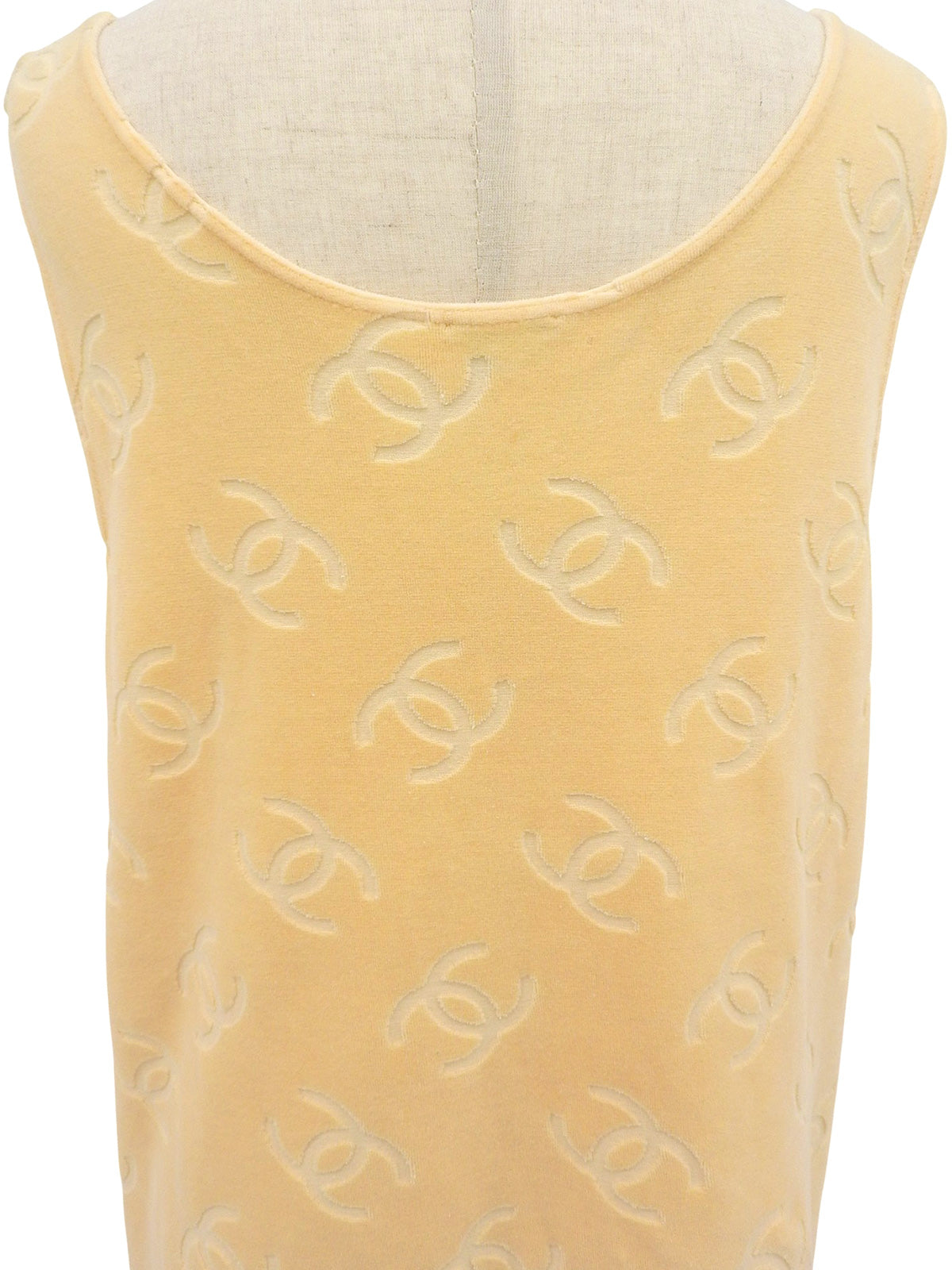 1996年製 ベルベットCCマークノースリーブワンピース クリームイエロー