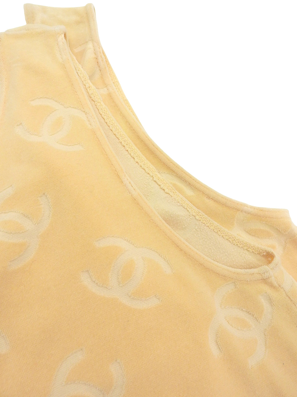 1996年製 ベルベットCCマークノースリーブワンピース クリームイエロー