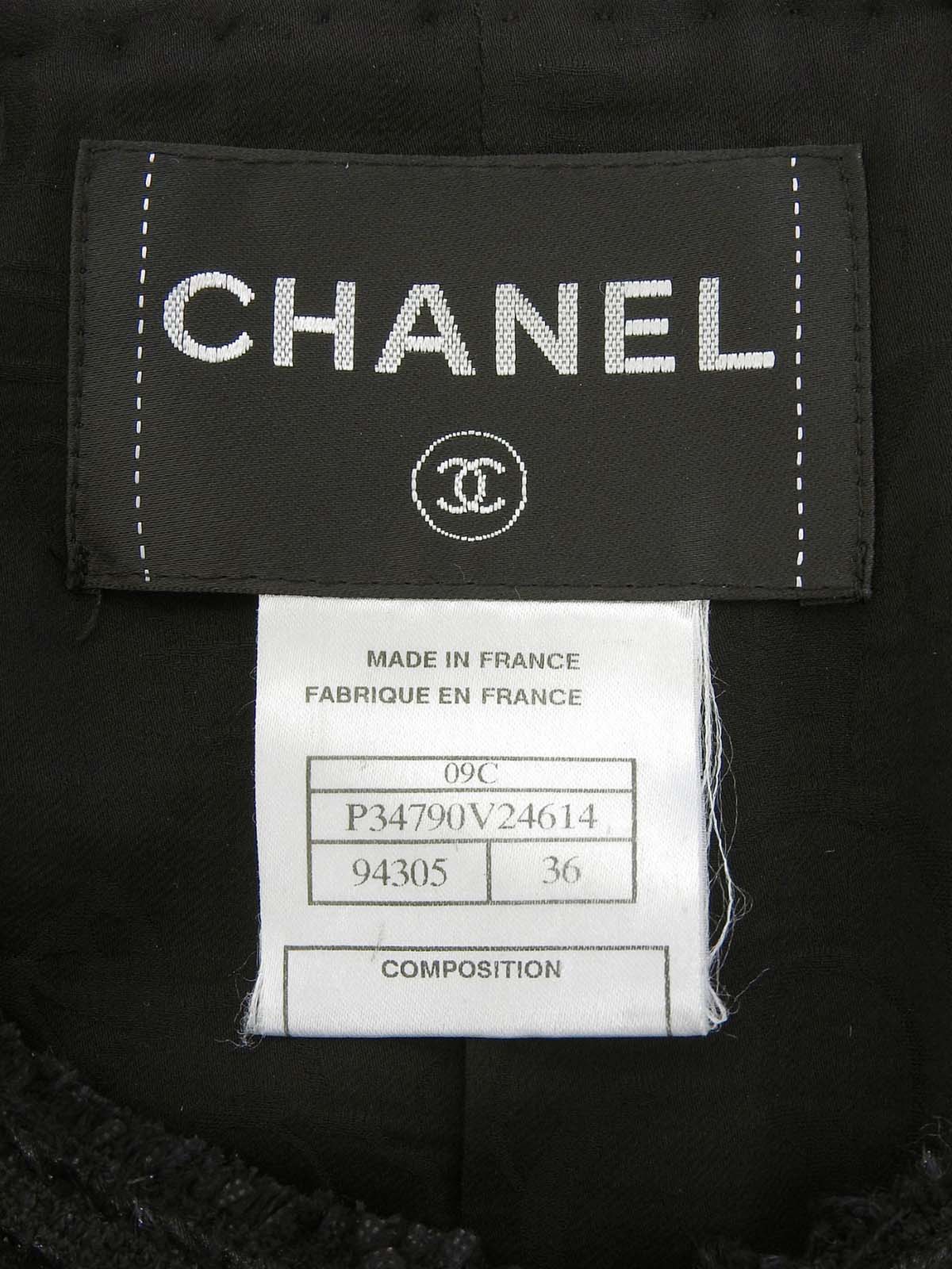 2009年製 ツイードドットCCマークボタンノーカラージャケット ブラック