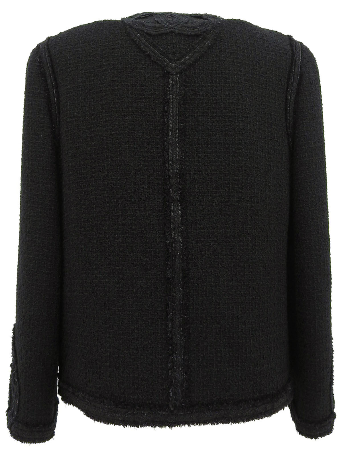 2009年製 ツイードドットCCマークボタンノーカラージャケット ブラック