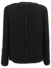 2009年製 ツイードドットCCマークボタンノーカラージャケット ブラック