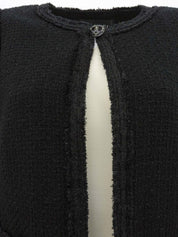 2009年製 ツイードドットCCマークボタンノーカラージャケット ブラック