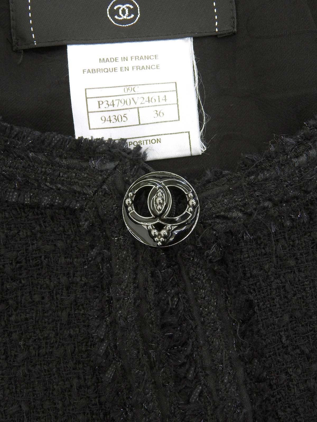 2009年製 ツイードドットCCマークボタンノーカラージャケット ブラック