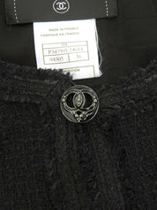 2009年製 ツイードドットCCマークボタンノーカラージャケット ブラック