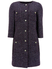 ツイードラメCCマークボタンノーカラーコート ボルドー/マルチ