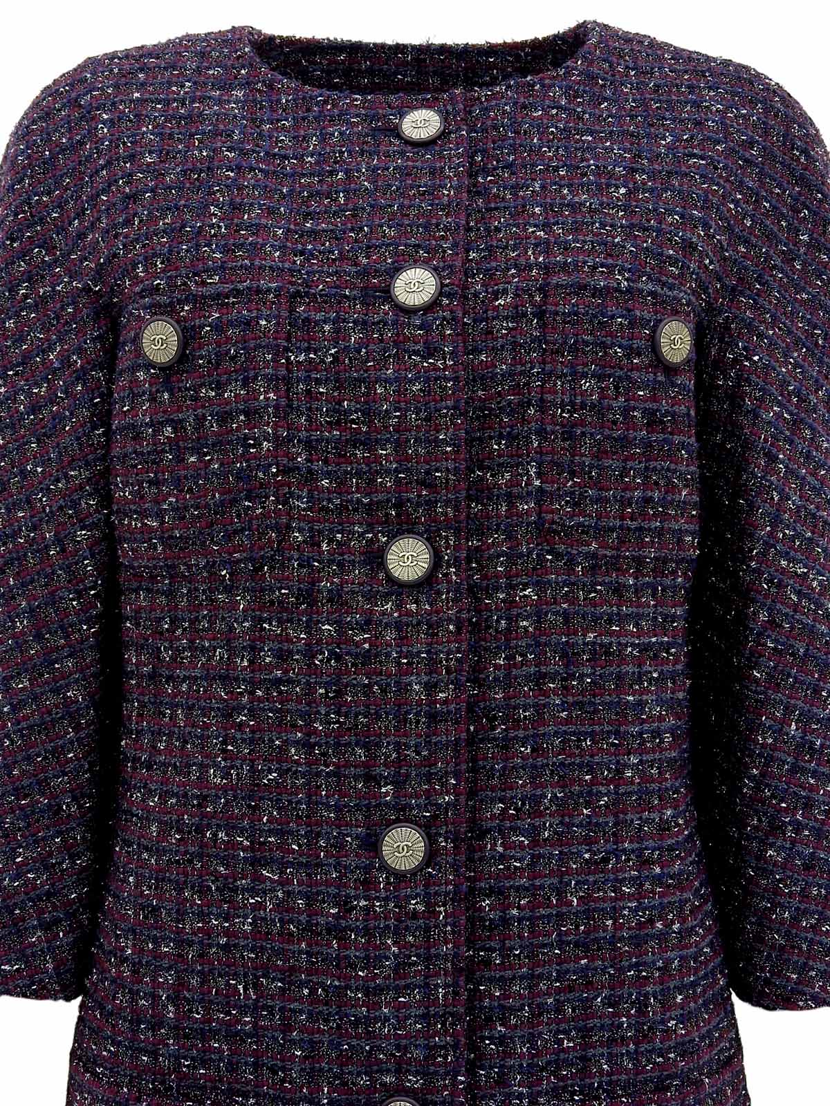 ツイードラメCCマークボタンノーカラーコート ボルドー/マルチ