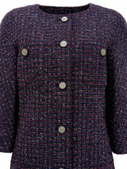 ツイードラメCCマークボタンノーカラーコート ボルドー/マルチ