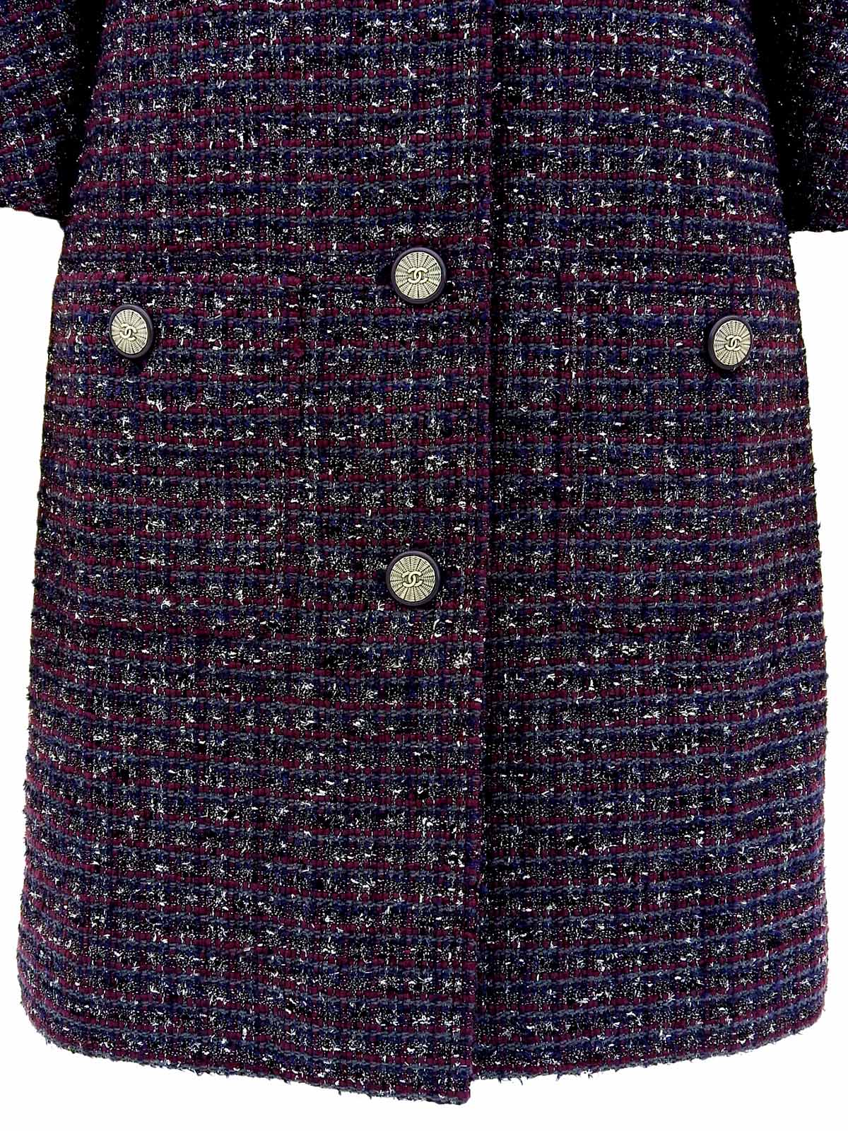 ツイードラメCCマークボタンノーカラーコート ボルドー/マルチ