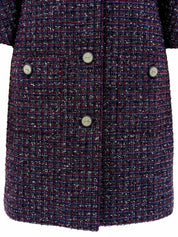 ツイードラメCCマークボタンノーカラーコート ボルドー/マルチ