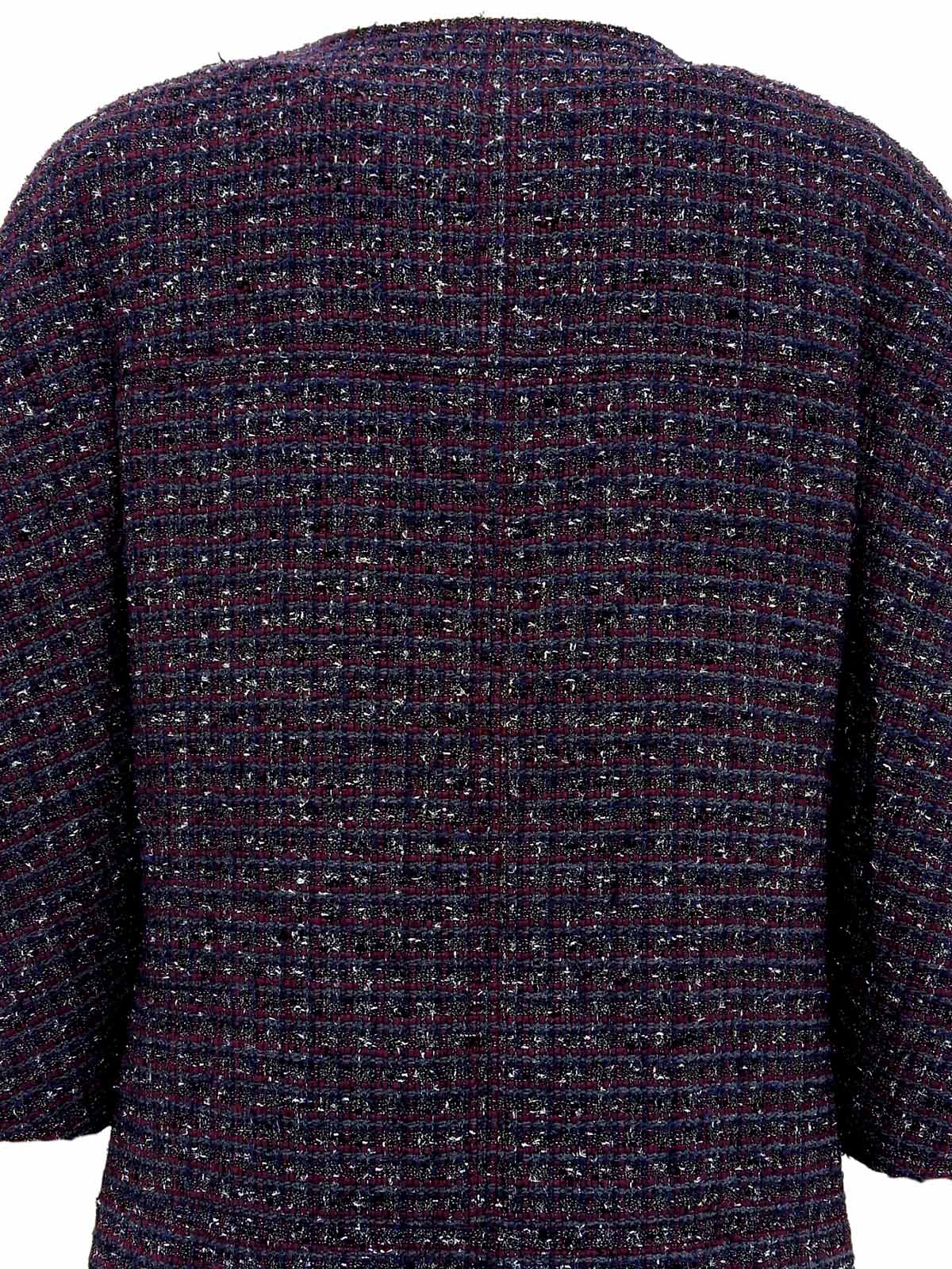 ツイードラメCCマークボタンノーカラーコート ボルドー/マルチ