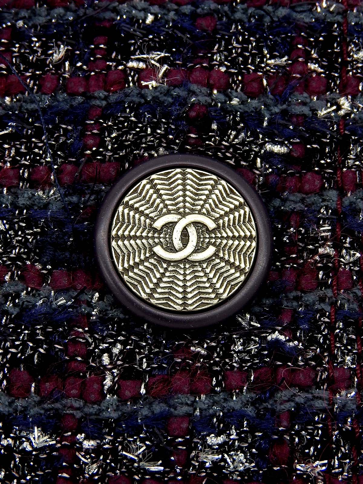 ツイードラメCCマークボタンノーカラーコート ボルドー/マルチ