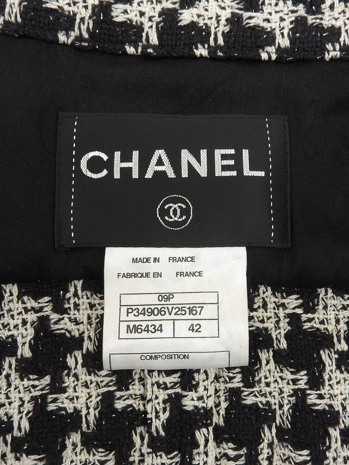 2009年製 CCボタンハウンドトゥースパターンフリルジャケット ブラック/ホワイト