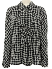 2009年製　CCボタンハウンドトゥースパターンフリルジャケット　ブラック/ホワイト
