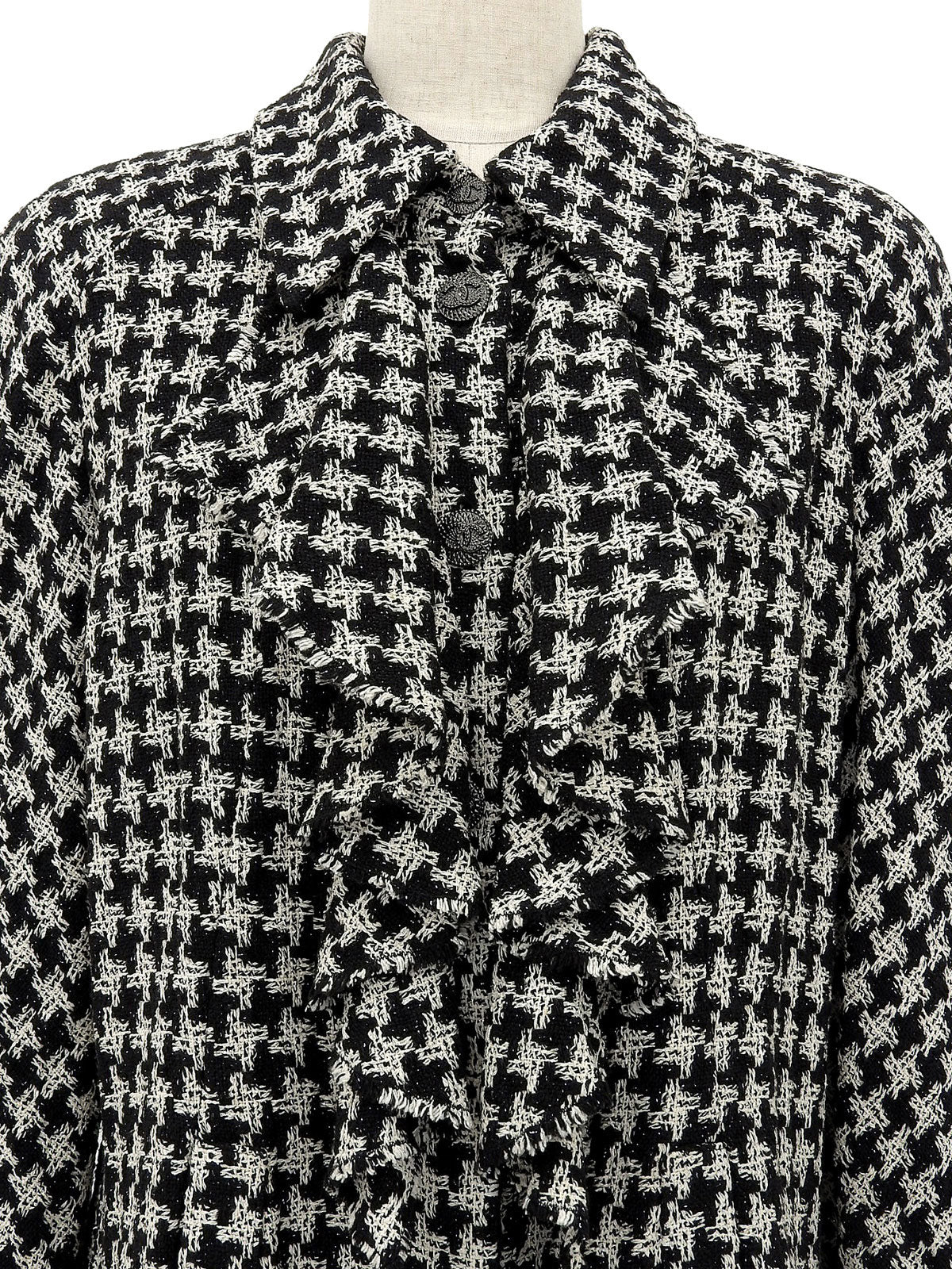 2009年製　CCボタンハウンドトゥースパターンフリルジャケット　ブラック/ホワイト