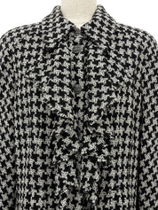 2009年製　CCボタンハウンドトゥースパターンフリルジャケット　ブラック/ホワイト