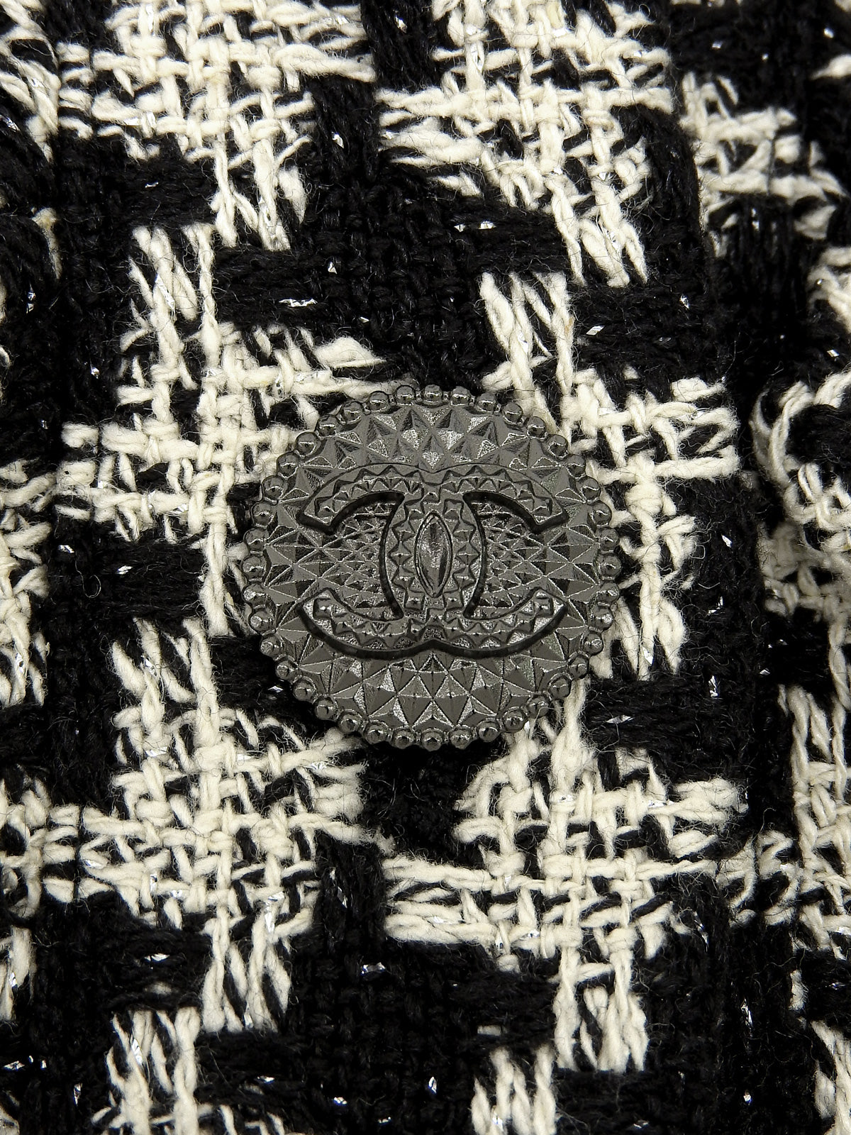 2009年製 CCボタンハウンドトゥースパターンフリルジャケット ブラック/ホワイト